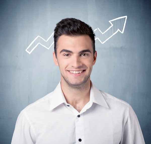 Smiling business guy with graph arrow — Stock Photo, Image