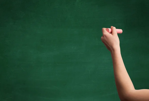 Hand writing on clean blackboard — Stock Photo, Image