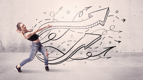 Street dancer with arrows and stars