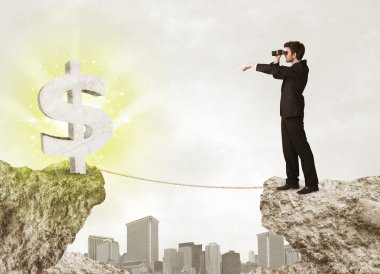 Bir dolar işareti ile rock dağda işadamı