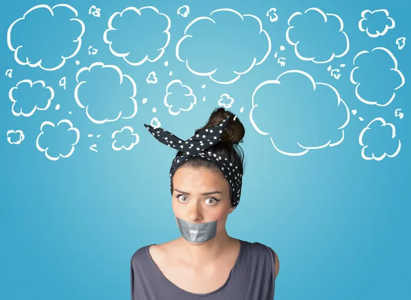 Funny person with taped mouth — Stock Photo, Image
