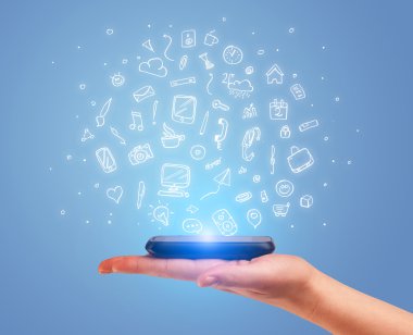 Telefon ve ofis simgeleriyle el çizimi
