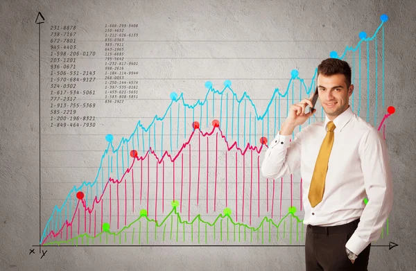 Gráfico colorido com números e homem de negócios — Fotografia de Stock