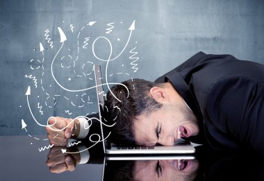 Business person with frustrated thoughts clipart