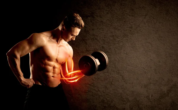 将健美运动员举重与红肌肉概念相结合 — 图库照片