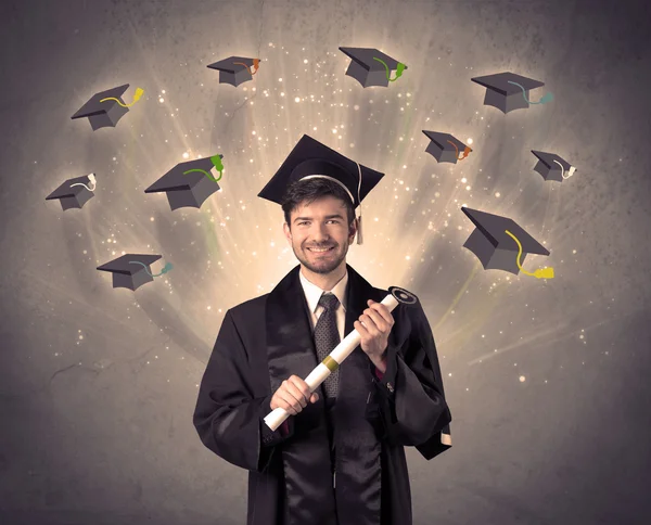 Högskoleexamen med många flygande hattar — Stockfoto