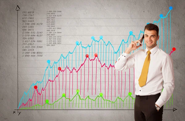 Färgglada diagram med siffror och affärsman — Stockfoto