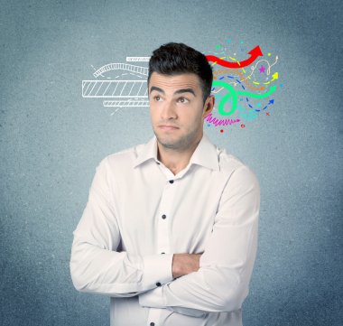 Mutlu yaratıcı iş adamı çizim ile