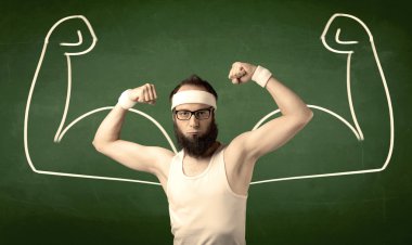 Sıska öğrenci kas istiyor.