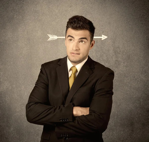 Young sales guy with arrow in the head — Stock Photo, Image