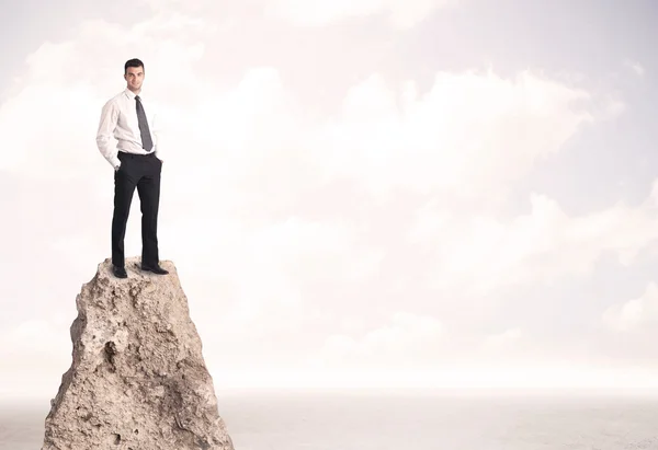 Happy businessman standing on cliff — Stock Photo, Image