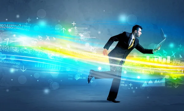Hombre de negocios corriendo en concepto de onda de alta tecnología —  Fotos de Stock
