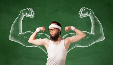 Sıska genç adam çalışıyor.