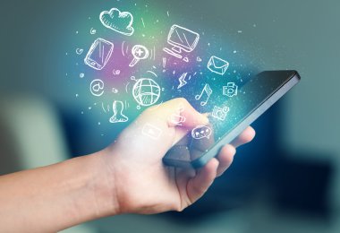 El smartphone Medya simgeler ile tutarak 