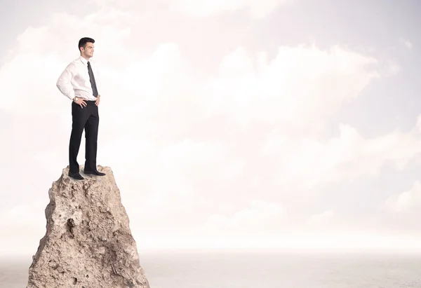 Happy businessman standing on cliff — Stock Photo, Image