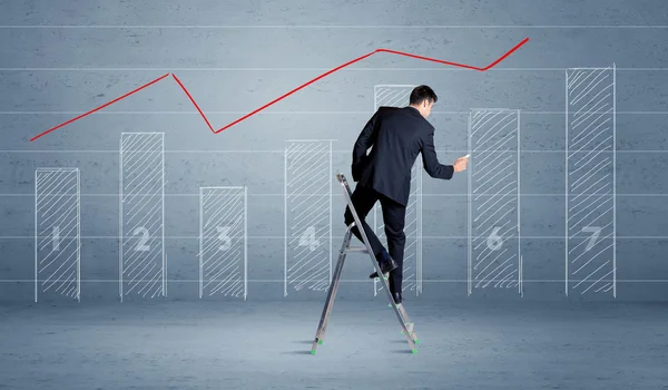 Man drawing chart from ladder — Stock Photo, Image