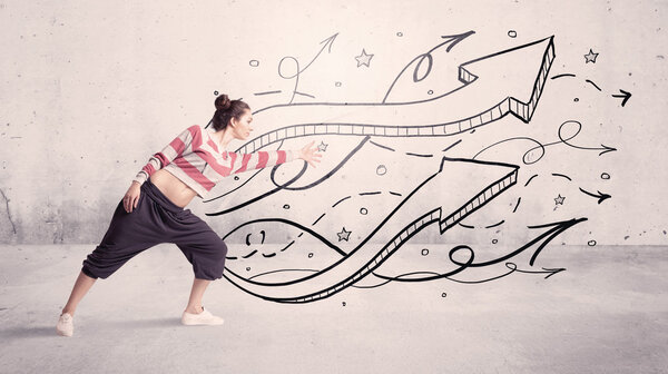 Street dancer with arrows and stars