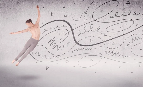 Balletttänzerin führt Kunsttanz mit Linien und Pfeilen auf — Stockfoto