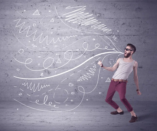 Divertente urlando hipster con linee tracciate — Foto Stock