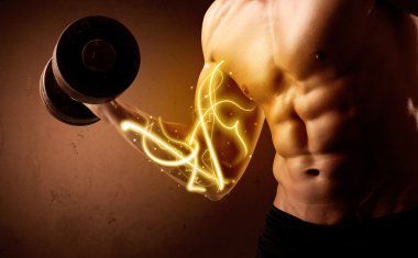 Üzerinde pazı kas vücut Oluşturucu enerji ile Halter ışıklar
