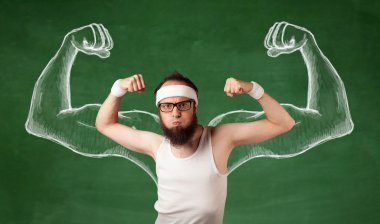 Sıska genç adam çalışıyor.