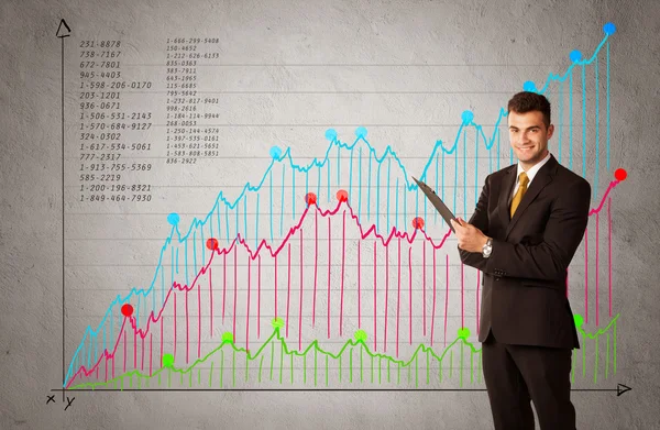 Színes diagram számokkal és üzletemberrel — Stock Fotó