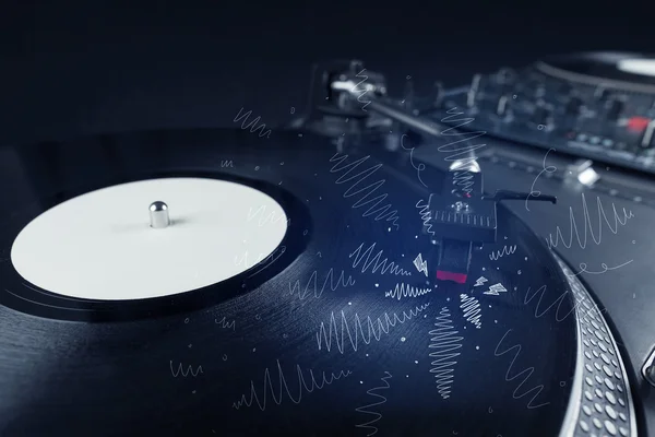Turntable playing music with hand drawn cross lines — Stock Photo, Image