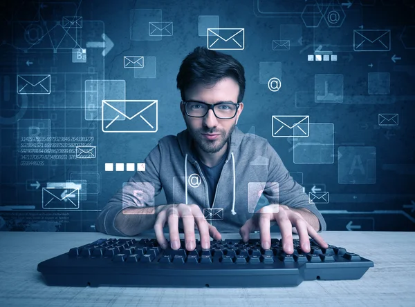 Intruder hacking email passcodes concept — Stock Photo, Image