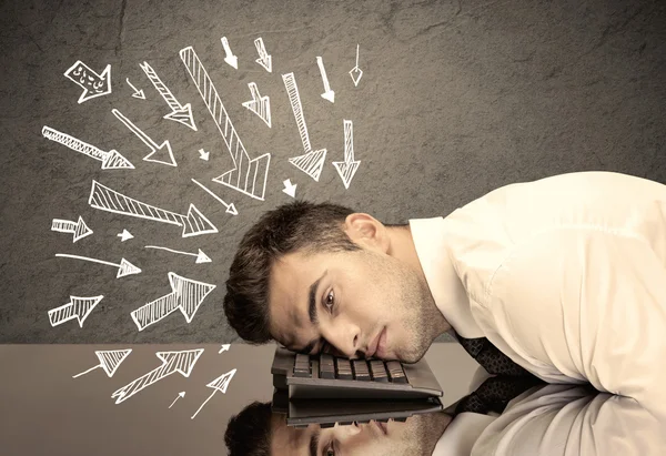 Arrows pointing at sad office worker — Stock Photo, Image