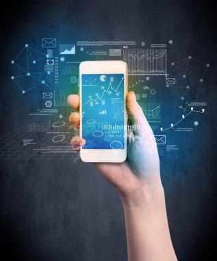 El ele tutuşan akıllı telefon.