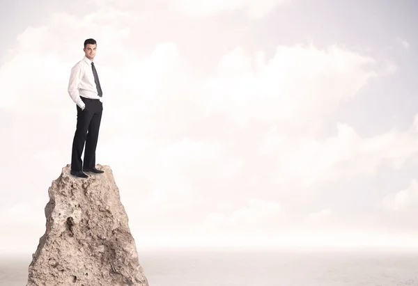 Happy businessman standing on cliff — Stock Photo, Image