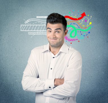 Mutlu yaratıcı iş adamı çizim ile