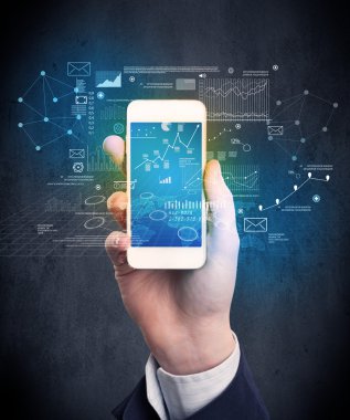 El ele tutuşan akıllı telefon.