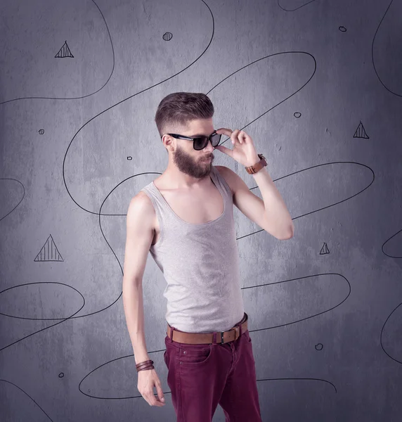 Hipster tip cu barbă și camera de epocă — Fotografie, imagine de stoc