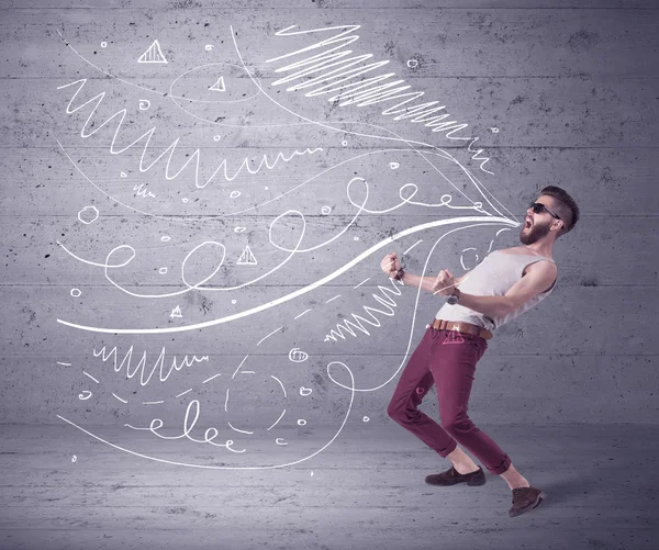 Divertente urlando hipster con linee tracciate — Foto Stock