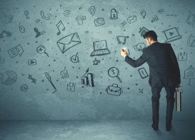 bir duvarda bir medya simgeleri çizim