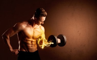 Üzerinde pazı kas vücut Oluşturucu enerji ile Halter ışıklar