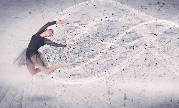 Performance Balletttänzer springen mit Energie-Explosion Teilchen — Stockfoto