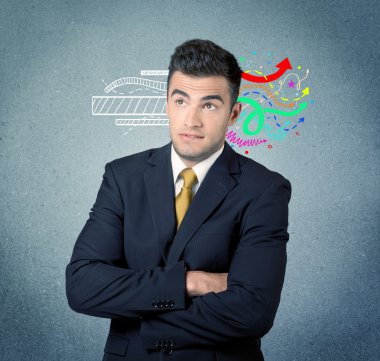 Mutlu yaratıcı iş adamı çizim ile