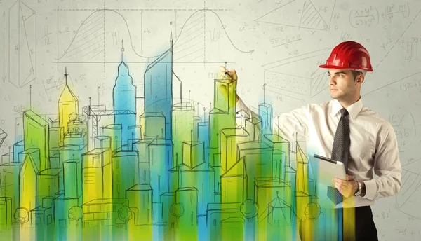 Business architect sketching a cityscape