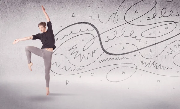 線や矢で芸術舞踊を行うバレエダンサー — ストック写真