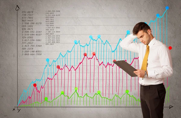 Színes diagram számokkal és üzletemberrel — Stock Fotó