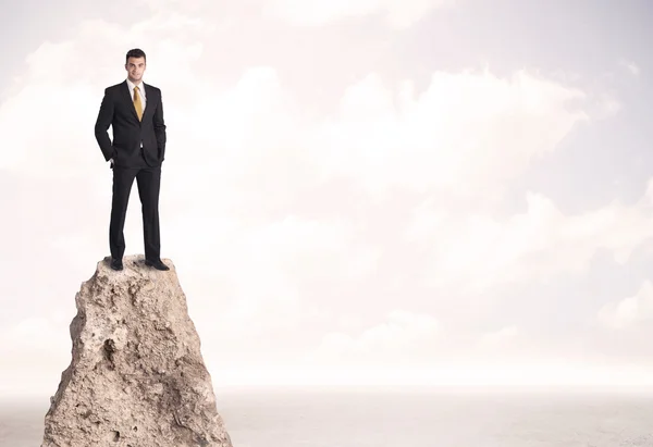 Glad affärsman står på klippan — Stockfoto
