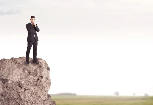 Happy salesman on cliff in the country — Stock Photo, Image