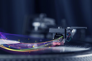 Turntable parlayan soyut çizgilerle vinil oynuyor