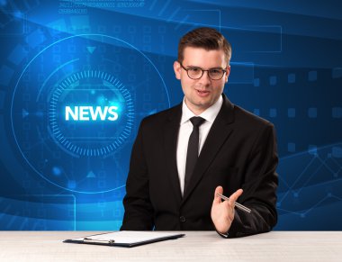 Tehnology backg haberlerle söylüyorum Modern televizyon sunucusu