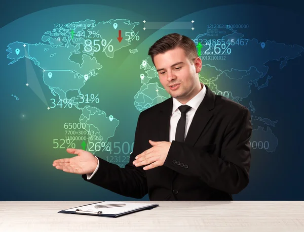 Trade market analyst is studio reporting world trading news with — Stock Photo, Image