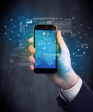 El ele tutuşan akıllı telefon.