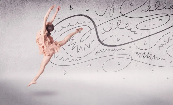 Χορεύτρια μπαλέτου που εκτελεί χορό τέχνης με γραμμές και βέλη — Φωτογραφία Αρχείου