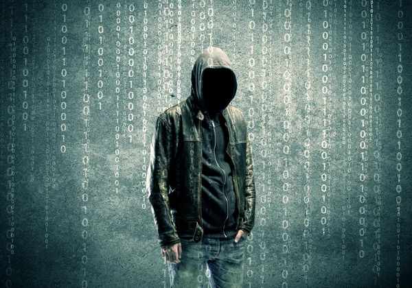 Angry mysterious hacker with numbers — Stock Photo, Image